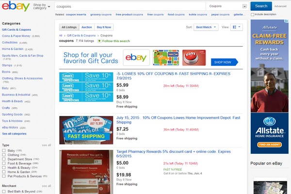 Coupons selling on eBay
