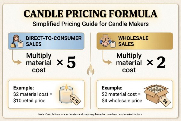 Candle pricing formula showing 5x material cost for retail and 2x for wholesale