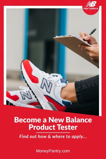 A close-up of a person's foot wearing a new New Balance running shoe on pavement, testing it as part of the official Wear Test Program to get free shoes.