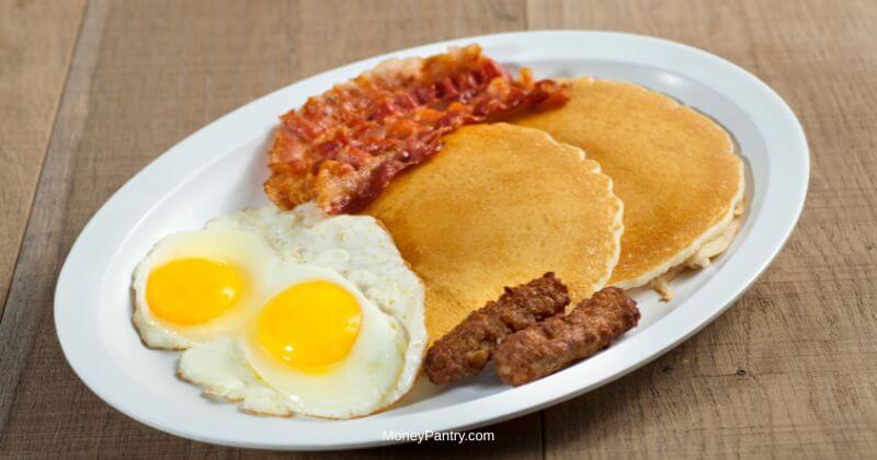 A free birthday breakfast at a diner with pancakes and eggs