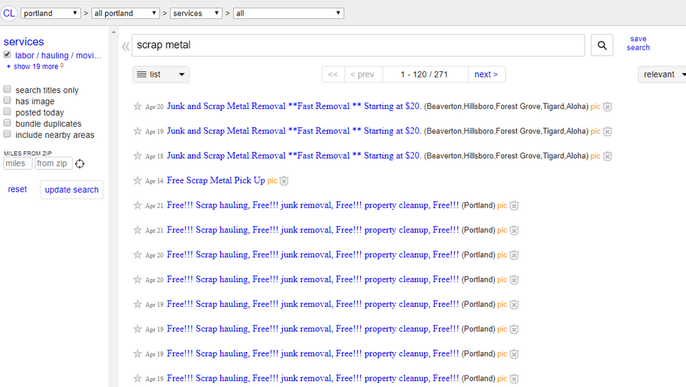 Scrap Yard listings on Craigslist