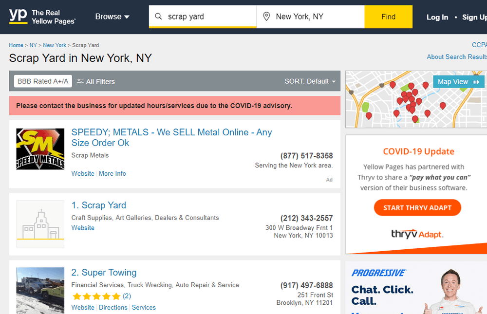 Scrap Yard listings on Yellow Pages