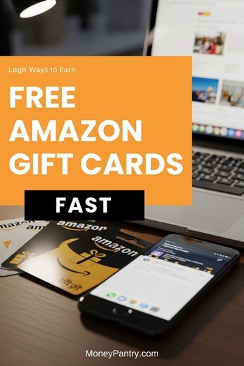 A few Amazon gift cards next to a laptop browsing Amazon.com, representing the different ways you can get them for free.
