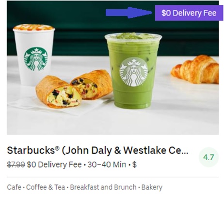 You can get Starbucks food and drinks delivered to you for free with UberEats