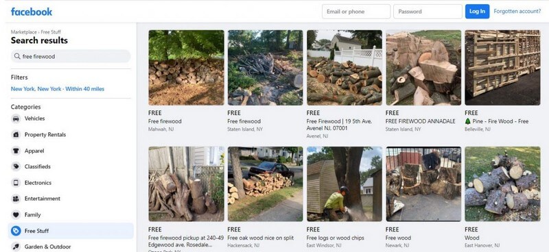 You can find free burning wood on Facebook Marketplace