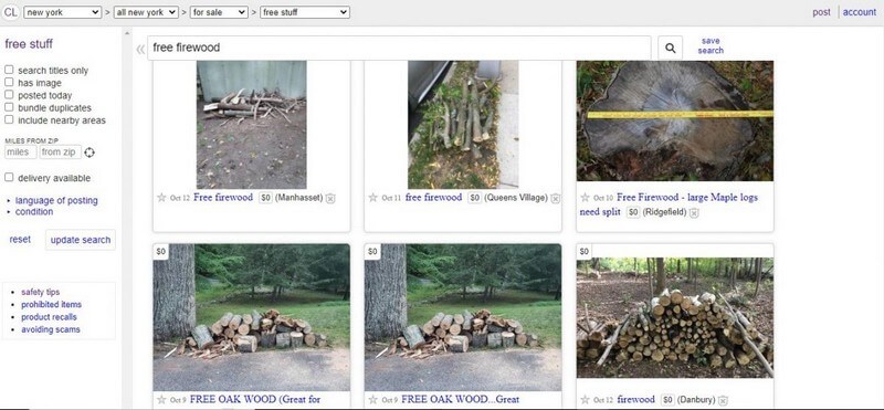 Free firewood ads on Craigslist