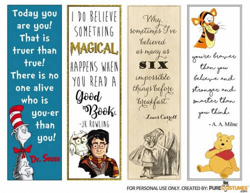 Print bookmarks without paying from Pure Costumes Blog
