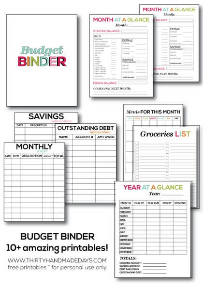 Printable Budget Binder from Thirty Handmade Days