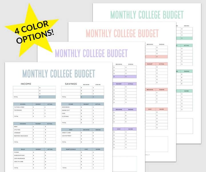 Monthly College Budget from College Life Made Easy
