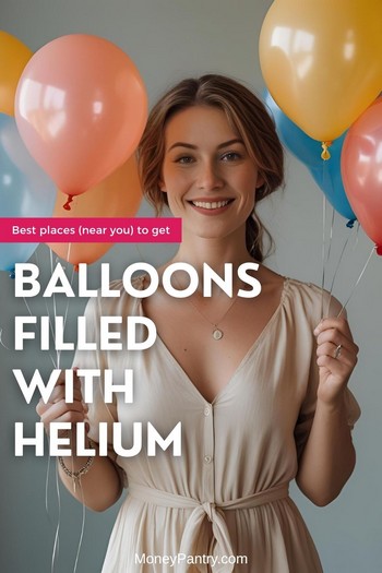 These are the best places where you can fill your balloons with helium cheap. Party guest holding inflated balloons.