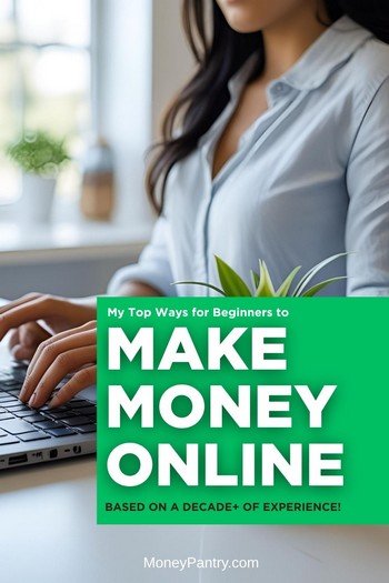 Learn the legit, road-tested strategies to start making real money online. Image with a text overlay that reads "Make Money Online: A Real Guide From a Decade of Experience." The background shows a person working on their laptop in a bright home office.