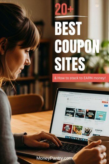 Discover the best coupon sites. A woman browsing coupon sites on a laptop.