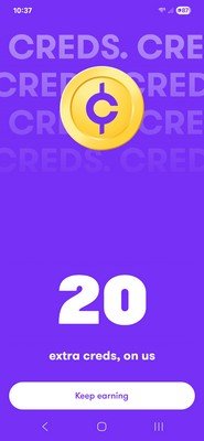 A screenshot from the Copper app showing that I won 20 creds from the daily spin.