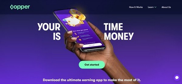 A screenshot of the Copper app website homepage showing the 'Get Started' button.