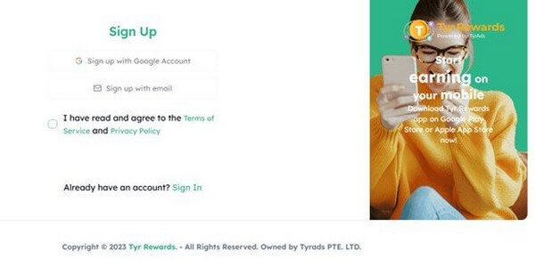 TYR Rewards sign up page screenshot TYR Rewards sign up page screenshot