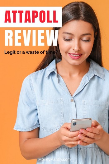 Girl taking surveys on AttaPoll app to earn money on her phone. Young woman using AttaPoll app on smartphone to take paid surveys.