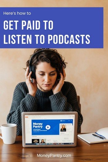Real ways you can get paid to listen to podcasts. A person wearing headphones and listening to a podcast, representing the real ways to get paid for listening to podcasts.