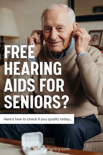 A smiling elderly man wearing one of the free hearing aids for seniors he received through an assistance program.