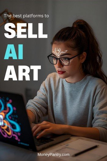 A young female artist using her laptop to create a piece of AI-generated art, demonstrating a key step in how to sell AI art from home.