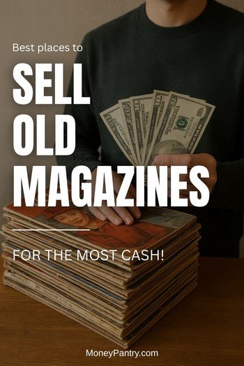 A person holding cash next to a stack of vintage magazines, representing how to make money by selling old magazines online.