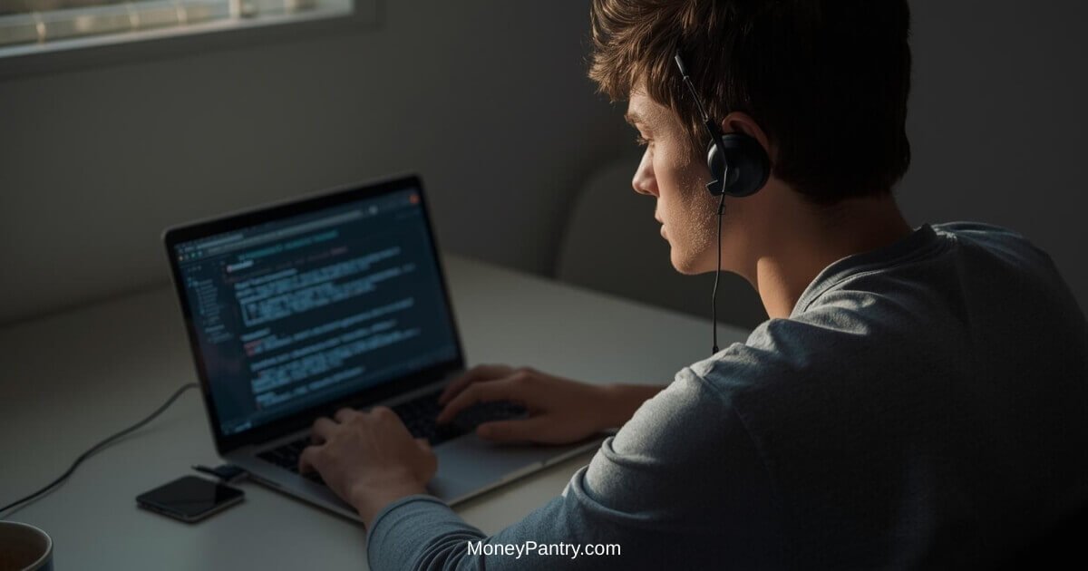Person reviewing AI training tasks on a laptop at home — data annotation remote work