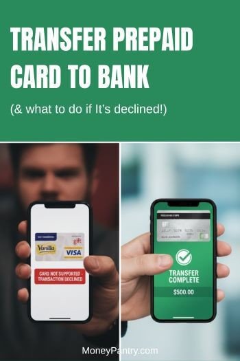 The Ultimate Guide to Prepaid Card Bank Transfers: Move your money now. Split-screen comparison: A non-reloadable gift card hitting a 'card not supported' BIN Wall error versus a successful GPR card transfer to a bank account with a green checkmark.