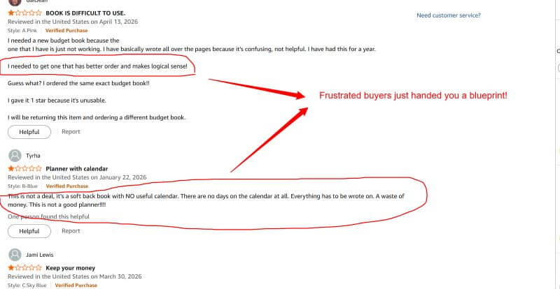 A 1-star Amazon review of a budget planner book complaining about what's missing from it.