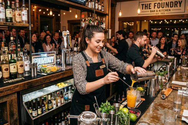 Bartender working a hospitality shift booked through a fast-pay shift app