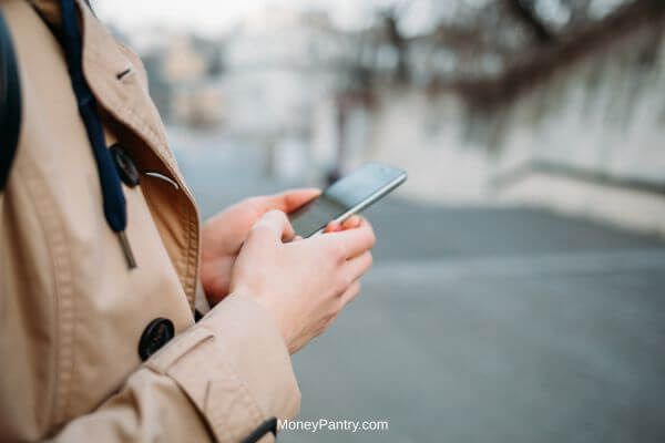 Person holding a phone showing an unexpected text message offering a work-from-home job